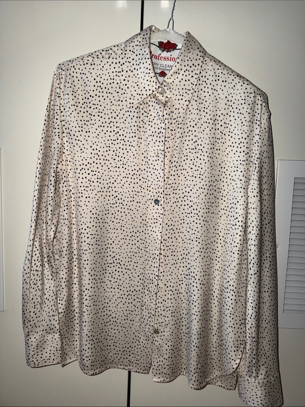 Vince Sill Polka Dot Button-Up Shirt - Cream with Black Dots - XS